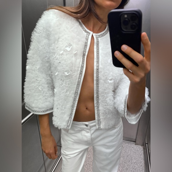 ZARA NWT STRUCTURED BEADS JEWEL JACKET SIZE XL absolutely gorgeous❣️❣️ - Picture 3 of 8